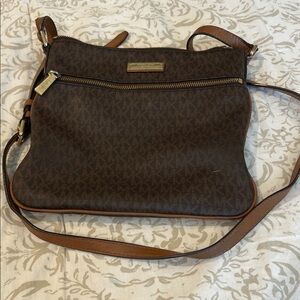 Michael Kors Dark Brown and Tan Logo Crossbody Bag
